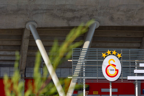 Logo of Galatasaray team on the walls of stadium. Istanbul Turkiye - 10.28.2023