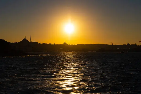 Silhouette of Istanbul at sunset. Ramadan or islamic concept photo. Visit Istanbul background photo.