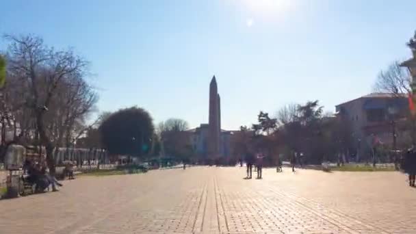 Hyperlapse Bilder Obelisk Theodosius Och Människor Besök Istanbul Konceptvideo Istanbul — Stockvideo