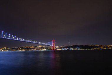 Bosphorus Bridge aka 15 temmuz sehitler koprusu and Anatolian side of Istanbul view at night. clipart