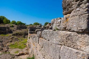 Çanakkale 'deki Truva antik şehrinin kalıntıları. Türkiye konsept geçmişini ziyaret et.