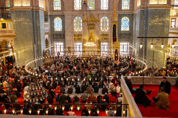 stock image Muslim men in the mosque and listening the Friday Sermon. Islamic concept photo. Istanbul Turkiye - 3.29.2024