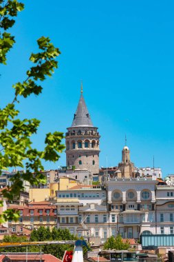 Galata Kulesi veya Galata Kulesi dikey fotoğrafı. İstanbul 'un arka plan fotoğrafını ziyaret et.