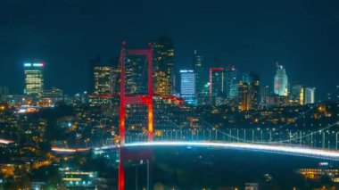 İstanbul manzaralı İstanbul Köprüsü, gece vakti. İstanbul arkaplan zaman aşımı videosu.