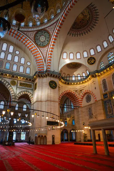 Süleyman Camii manzaralı. Ramazan veya İslami konsept dikey fotoğraf. İstanbul Türkiye - 7.3.2024