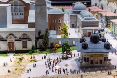 Ayasofya ve Ahmet Fıskiyesi, İstanbul Tarih Yarımadası Modeli Sergisi 'nde modellik yapıyor. İstanbul Türkiye - 7.12.2024