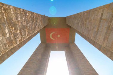 Gelibolu Yarımadası Tarihi Alanında Türkiye Bayrağı ve Çanakkale Şehitleri Anıtı veya Çanakkale Sehitleri Aniti.