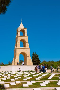 57. alay sehitligi or 57th regiment memorial with visitors. 18 mart Canakkale Sehitleri Anma Gunu or march 18 martyrs' day. Canakkale Turkey - 4.14.2024 clipart