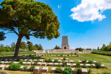 Gelibolu 'daki Yalnız Çam Mezarlığı ve Anıt. Çanakkale Türkiye - 4.14.2024