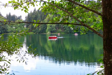 Artvin 'in Savsat bölgesindeki Karagol Gölü' nde ziyaretçilerimiz var. Artvin Turkey - 8.8.2024