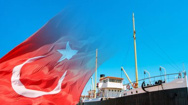 Türk bayrağıyla SS bandirması. 19 Mayıs 'ta Atatürk, Gençlik ve Spor Günü konsepti.