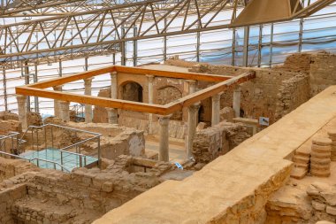 Efes manzaralı teras evleri. Hindi konsepti fotoğrafını ziyaret et. İzmir Türkiye - 2.1.2025
