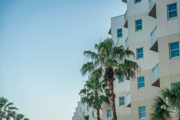Πολυώροφο Διαμέρισμα Ith Τριγωνικά Μπαλκόνια Μια Σειρά Θέα Φοίνικες Στο — Φωτογραφία Αρχείου