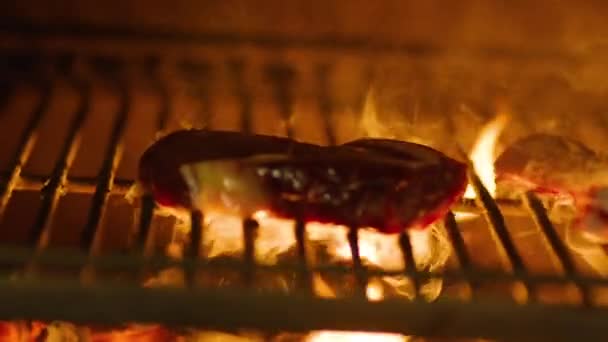 Processo Profissional Cozinhar Carne Grelha Imagens Fullhd Alta Qualidade — Vídeo de Stock