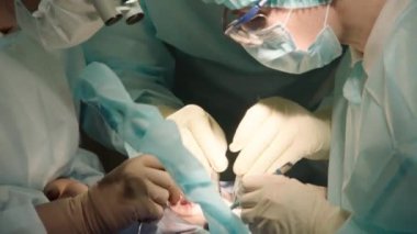 Hastanede ağız cerrahisi yapan özenli doktorları yakından çek. Diş aletleri. Diş sağlığı kliniği. Diş ameliyatı