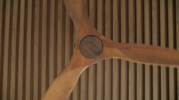 Deckenventilator Auf Holzdach Elektrischer Deckenventilator Der Sich Langsam Dreht Und — Stockvideo