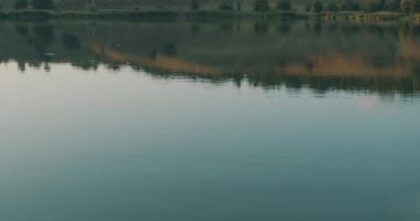 Bir kuşun gözünden doğanın güzel bir görüntüsü. Tarlalar, ağaçlar, tepeler ve yeşil çalılar.