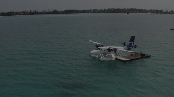 Idrovolante Trova Sull Acqua Trasporto Aereo Turisti Maldiviani Idrovolante Filmati — Video Stock
