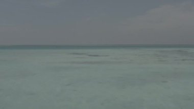 Bir İHA 'dan Maldivler' in güzel manzarası. Maldivler 'deki egzotik adaların, tatil beldelerinin ve manzaraların hava fotoğrafları. Adaların kuş bakışı manzarası, plajlar, mavi su, beyaz kum. Renk düzeltmesi olmayan video.