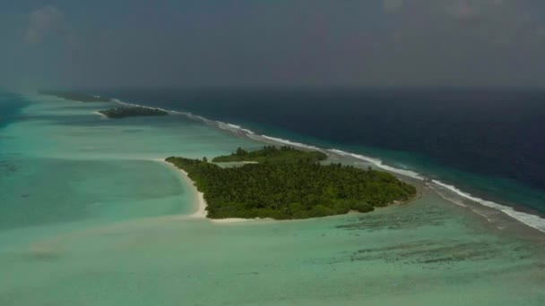 モルディブの島々で海上の無人機からの撮影 美しい海の波 ビーチ 素晴らしい海と島の植生 — ストック動画