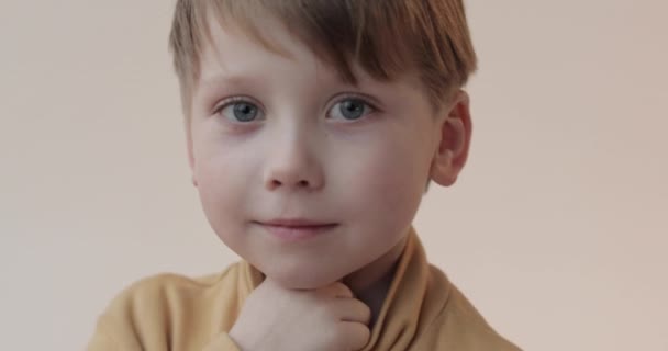 Porträt Eines Kleinen Jungen Mit Einem Stofftier Seinen Händen Dreharbeiten — Stockvideo