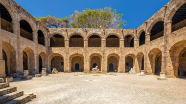 Inner courtyard of the Archaeological Museum of Rhodes town, Greece, Europe.