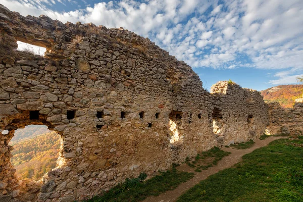 stock image Stone wall of the ruins of the medieval Vrsatec castle. The Vrsatec National Nature Reserve in the White Carpathian Mountains, Slovakia, Europe