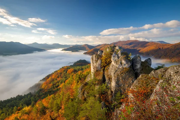 Scenic View Autumn Mountain Landscape Foggy Valley Sulov Rocks National — Stock Photo, Image