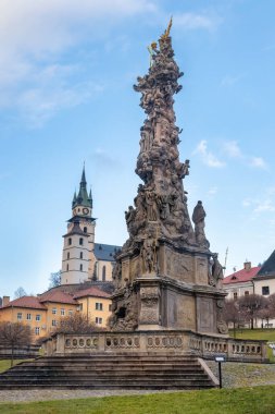 Town castle and Plague column in Kremnica, medieval mining town, Slovakia, Europe.