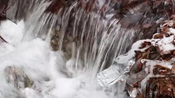 Śnieżny Zimowy Krajobraz Wodospadem Dzikim Strumieniu Park Narodowy Mala Fatra — Wideo stockowe