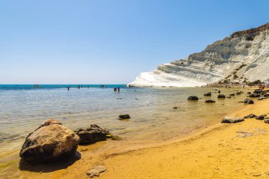 Scala dei Turchi - Türklerin Merdiveni, Realmonte kıyısında kayalık uçurum, Sicilya, İtalya, Avrupa 'da Agrigento yakınlarında.