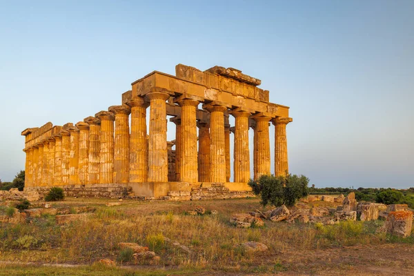 Tempio Era Selinunte Tramonto Sito Archeologico Sicilia Italia Europa — Foto Stock