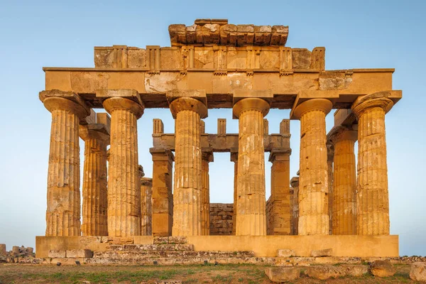 Temple Hera Selinunte Sunset Archaeological Site Sicily Italy Europe — Stock Photo, Image