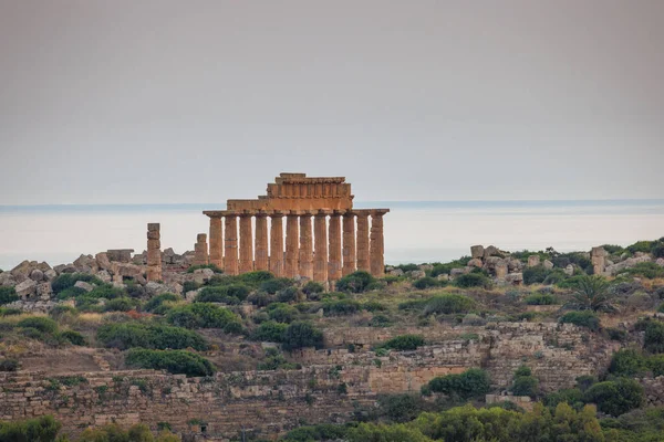 Gün Batımında Selinunte Deki Hera Tapınağı Nda Sicilya Talya Avrupa — Stok fotoğraf