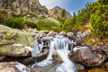 Sonbahar sonunda Mlynicka Vadisi 'ndeki Wild Creek' te. Yüksek Tatras Ulusal Parkı, Slovakya, Avrupa.