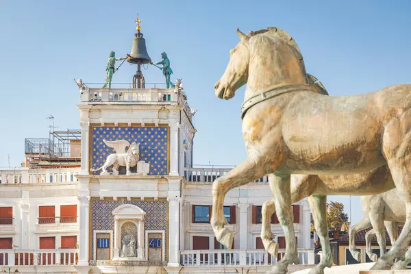 Venice Italië Maart 2023 Paardenstandbeeld Kathedraal Basiliek Van San Marco — Stockfoto