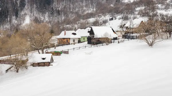Snowy Winter Landscape Folk Architecture Vlkolinec Village Historical Colorfull Wooden — Stock Photo, Image