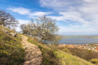 Güney Moravya, Çek Cumhuriyeti ve Avrupa 'daki Pavlov köyünün üzerindeki Palava dağındaki Devicky kalesine giden yol..
