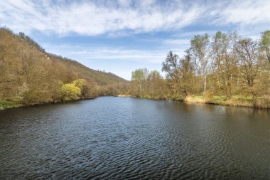 Çek Cumhuriyeti 'nin Güney Moravya Bölgesi, Avrupa' daki Znojmo kasabası yakınlarındaki Podyji Ulusal Parkı 'ndaki Dyje Nehri.