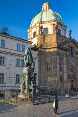 PRAGUE, CZECH REPUBLIC - MAY 7, 2023: The statue of Charles IV at Krizovnicke Square. clipart