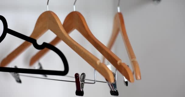 Wooden Hangers Empty Closet Hotel Lots Empty Hangers Hanging Closet — Stock Video