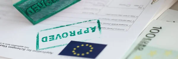 Antragsformular Siegel Für Schengen Visum Für Die Europäische Union Genehmigt — Stockfoto