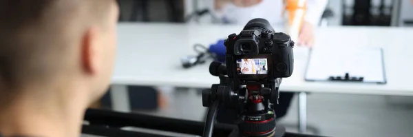 Videographer Filming Doctor Clinic Medical Blog Job Operator Concept — ストック写真