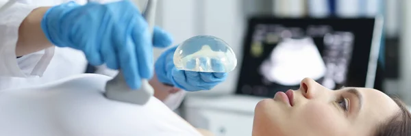 Examination Breast Ultrasound Augmentation Implants Suspicion Violation Integrity Implants Breast — стоковое фото