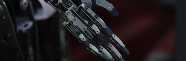 Mörk Metall Robot Arm Skapande Teknik Och Artificiell Intelligens — Stockfoto