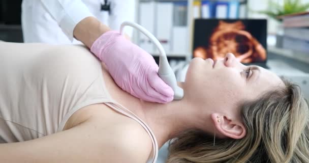 Ultrasound Kelenjar Tiroid Wanita Klinik Diagnosis Usg Medis Dari Konsep — Stok Video
