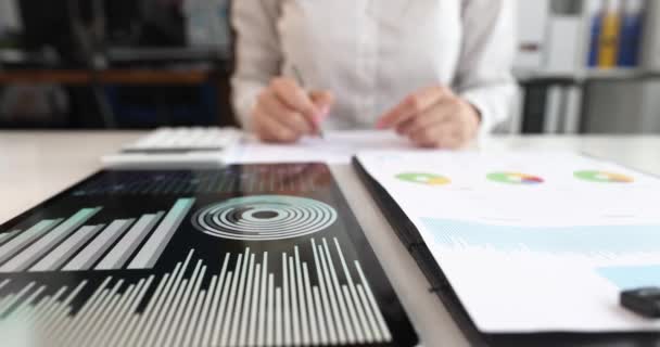 Estatísticas Indicadores Financeiros Analíticos Gráficos Gadget Estatísticas Financeiras Negociação Mercado — Vídeo de Stock