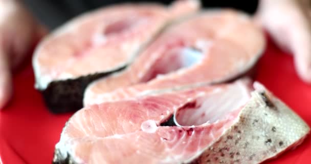 식생활 건강에 음식을 분홍색 연어의 칼로리 — 비디오