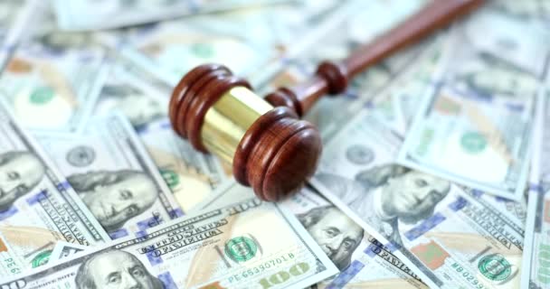 Sanctions Court Judge Seized House Property Dollar Banknotes Judge Gavel — Stock Video
