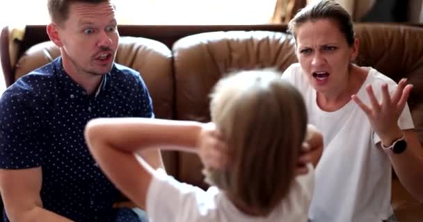 Father Mother Chastise Yell Daughter Disobedience Angry Aggressive Parents — Stock Video